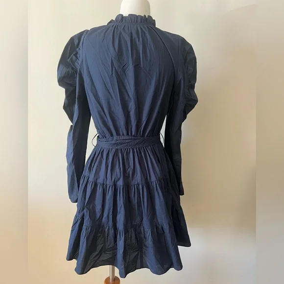 Anna Cate navy tie waste ruffle long sleeve Dress-Small - Picture 2 of 5